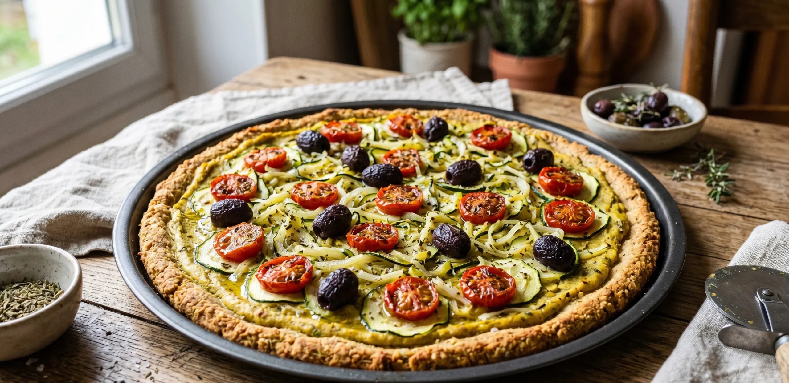 🍕 Pizza Sans Gluten aux Courgettes, Tomates Cerises et Olives de Nyons : La Recette Ultra Simple
